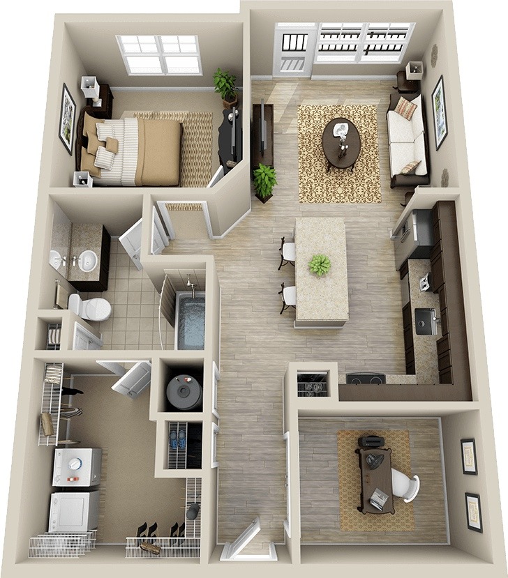 47 Planos de Apartamentos de 01 Dormitorio | Tikinti