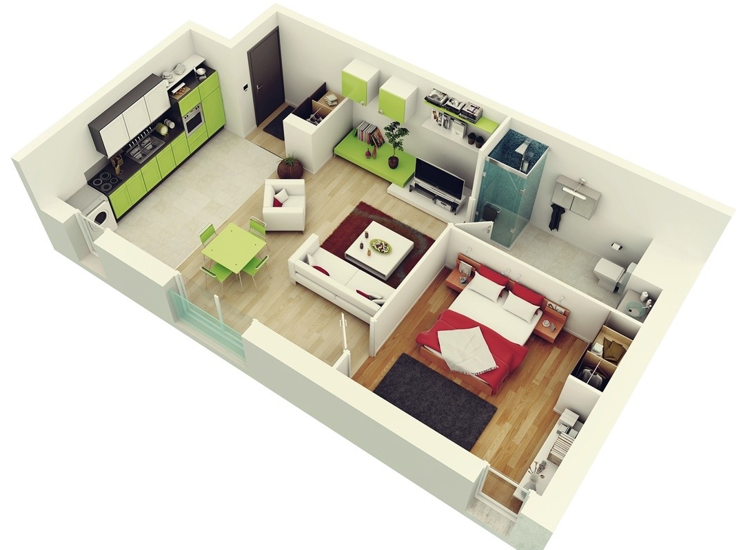 47 Planos de Apartamentos de 01 Dormitorio - Tikinti | Tikinti - Ideas