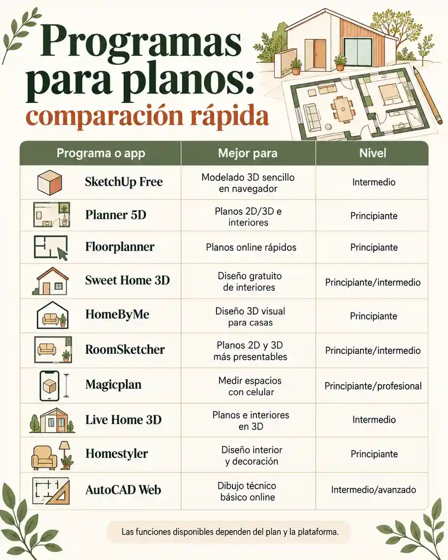 Programas para planos: comparación rápida