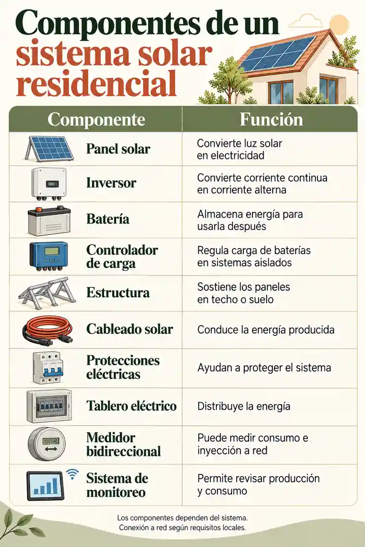 Componentes de un sistema solar residencial