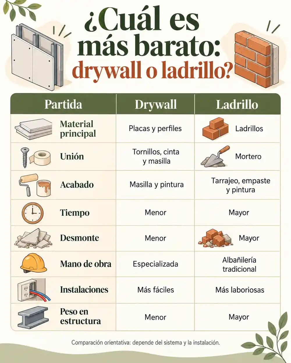 ¿Cuál es más barato: drywall o ladrillo?