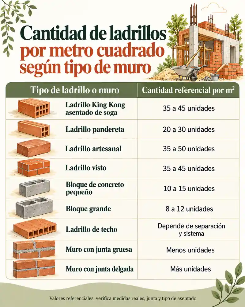 Tabla rápida de ladrillos por m²