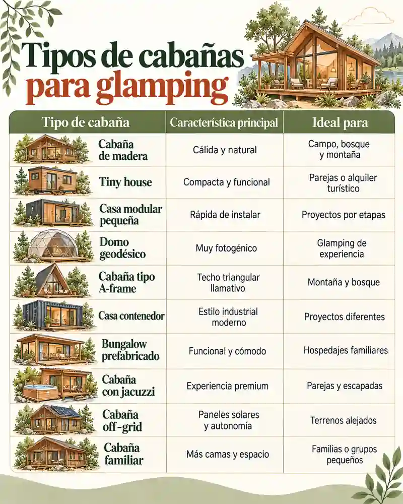 Tipos de cabañas para glamping