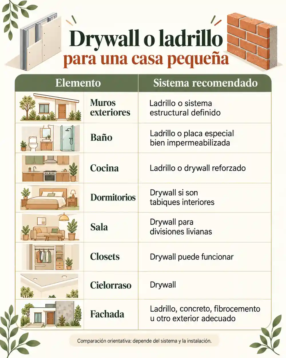 Drywall o ladrillo para una casa pequeña