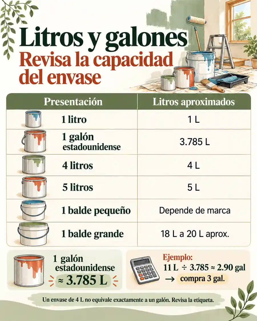 Conversión de litros y galones de pintura
