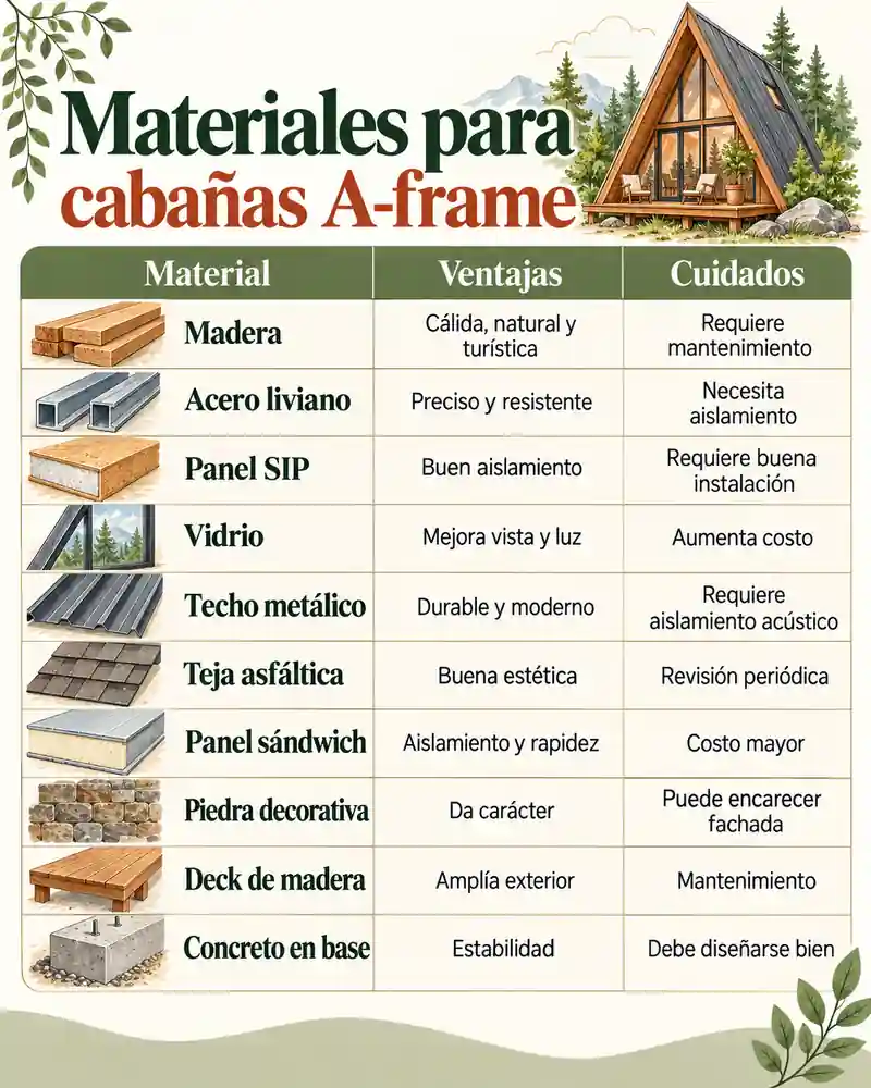 Materiales para cabañas A-frame