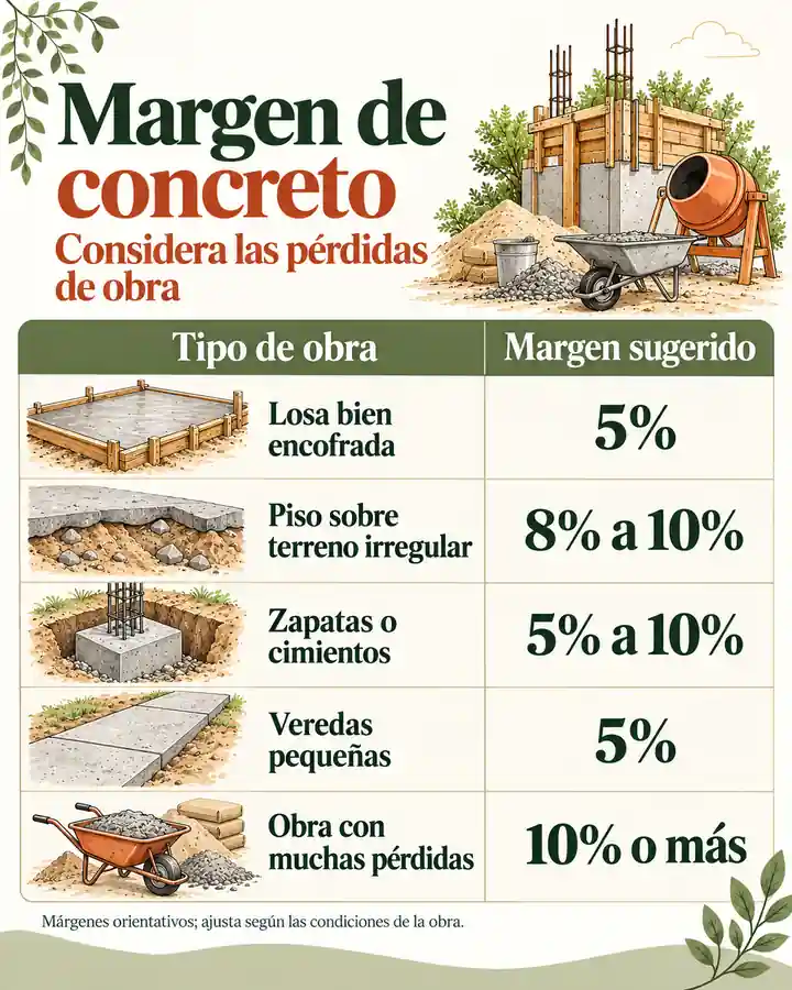 Margen de desperdicio para concreto