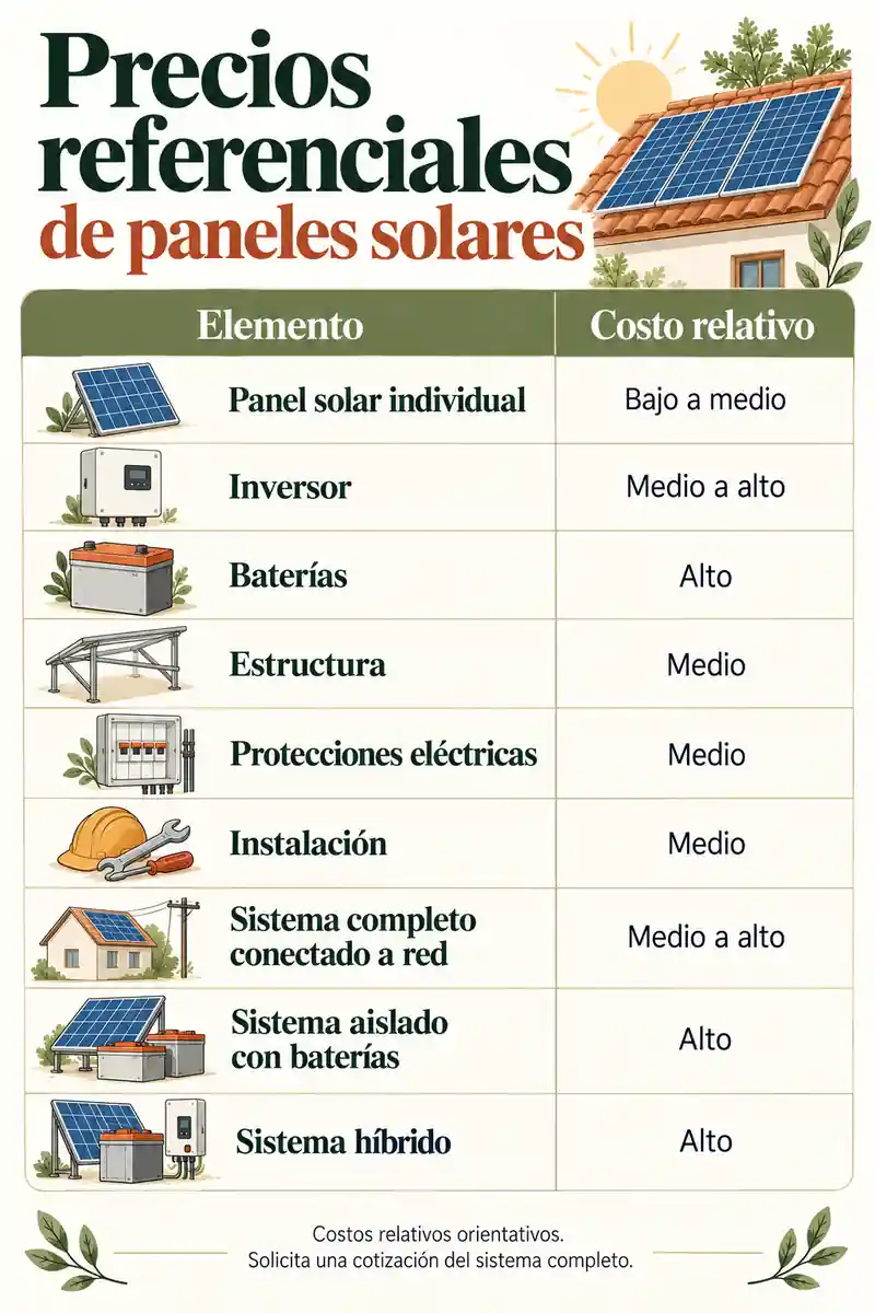 Precios referenciales de paneles solares