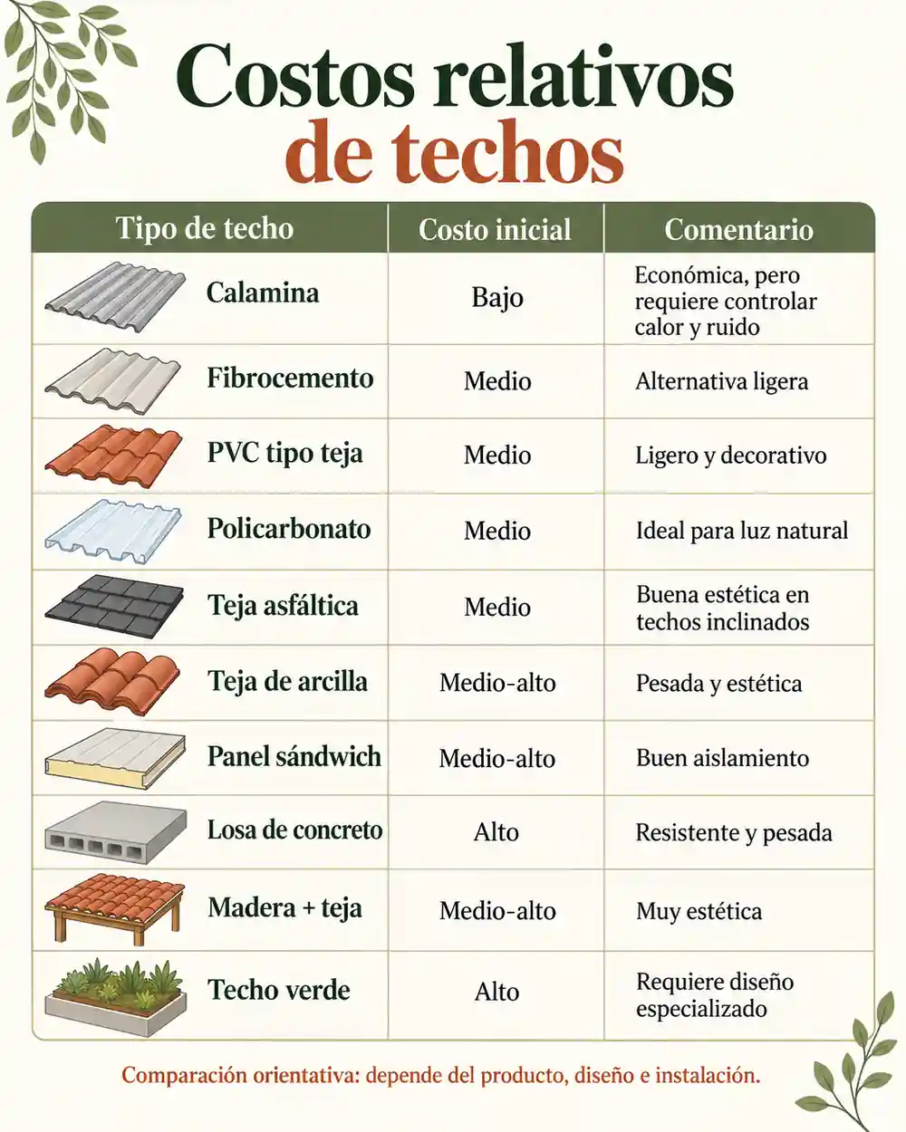 Costos relativos de techos