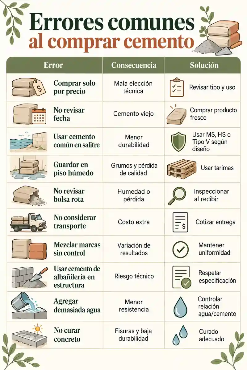 Errores comunes al comprar cemento