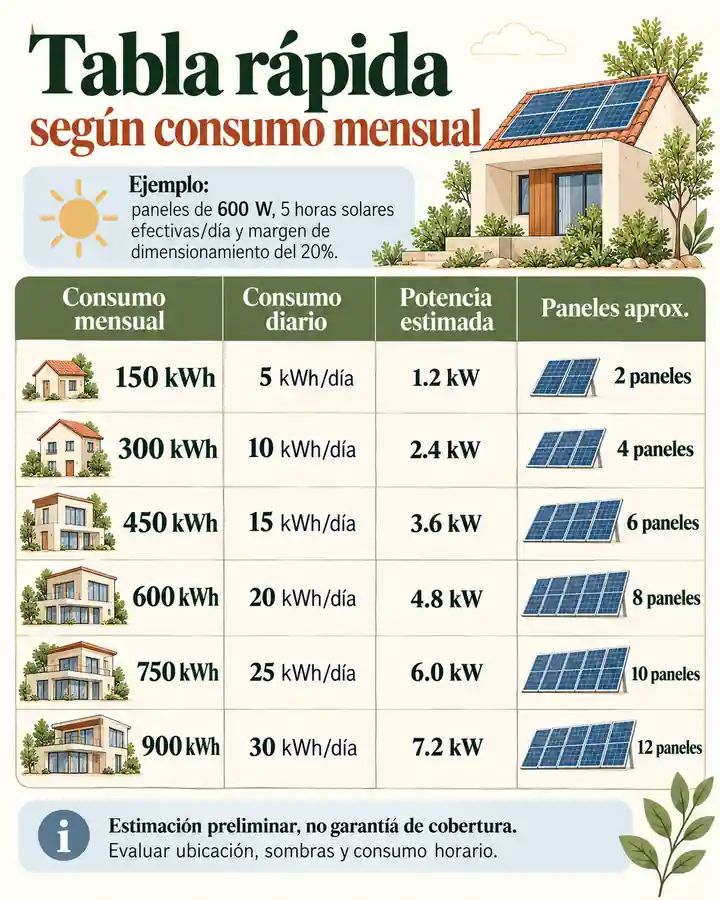 Tabla rápida según consumo mensual