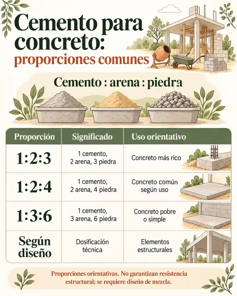 Cemento para concreto: proporciones comunes