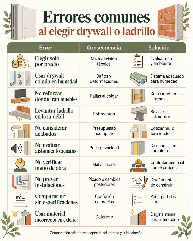 Errores comunes al elegir drywall o ladrillo