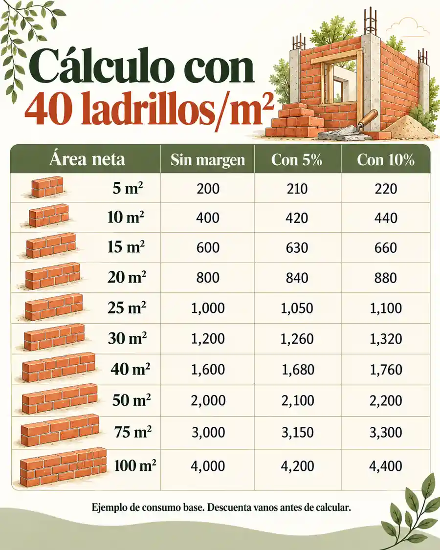 Tabla para 40 ladrillos por m²
