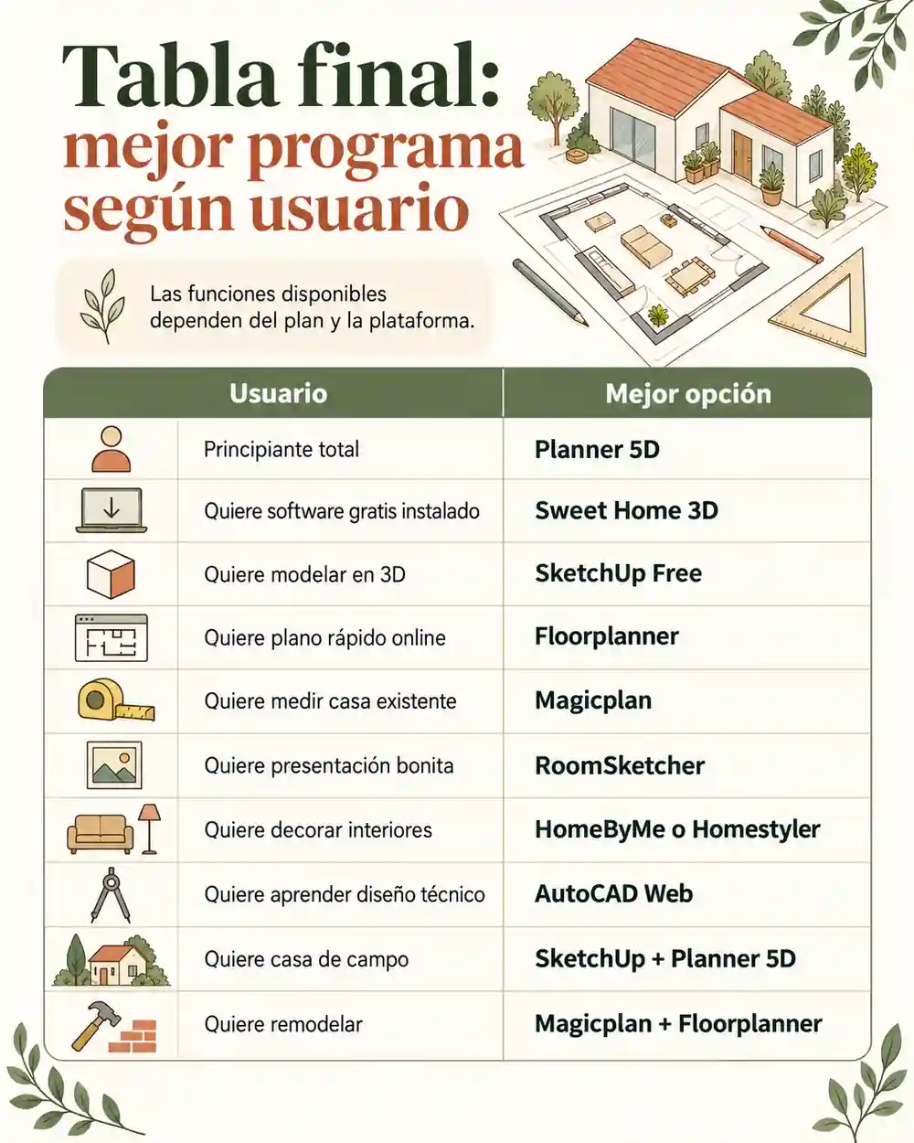 Tabla final: mejor programa según usuario