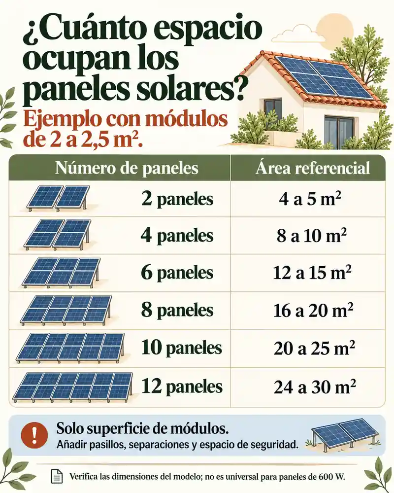 ¿Cuánto espacio ocupan los paneles solares?