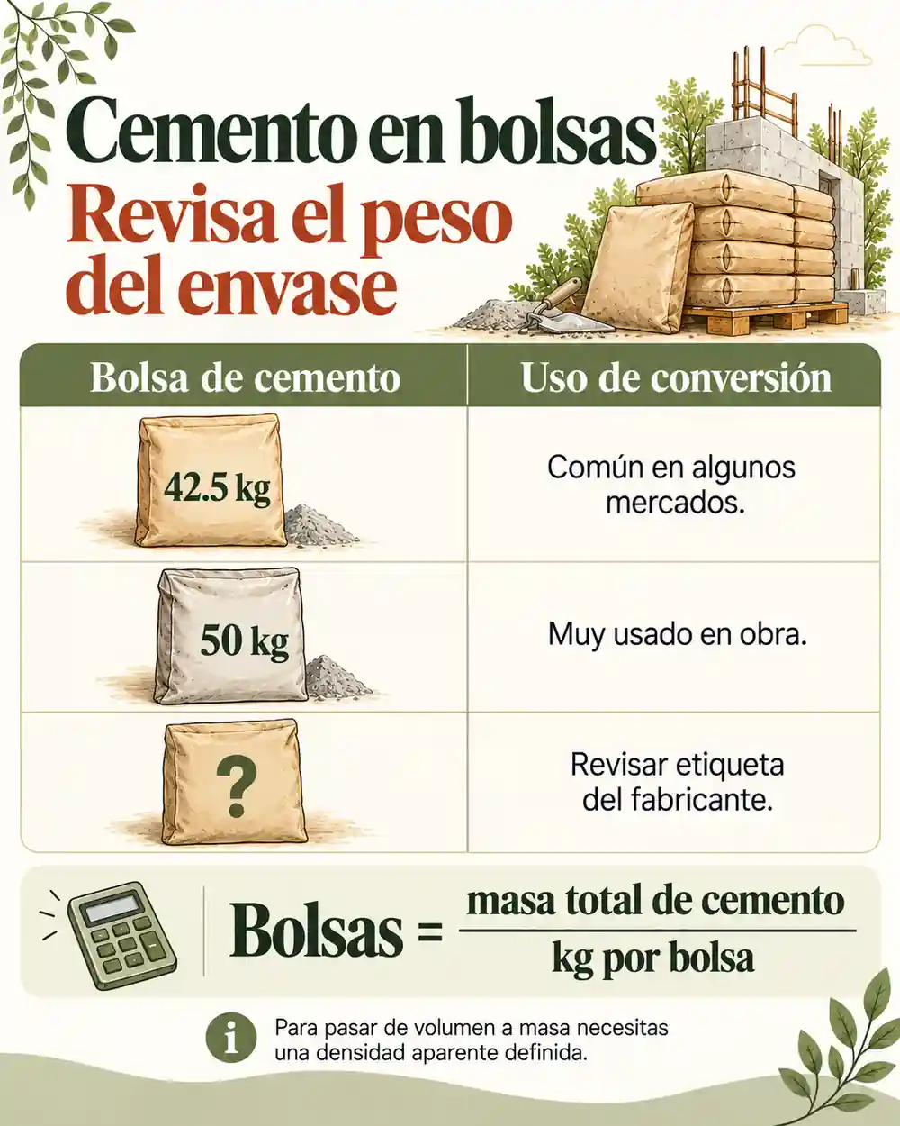 Cómo convertir cemento a bolsas
