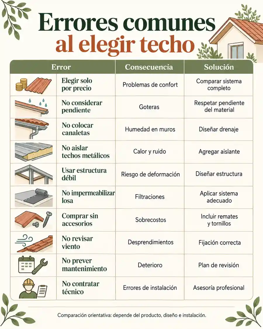 Errores comunes al elegir techo