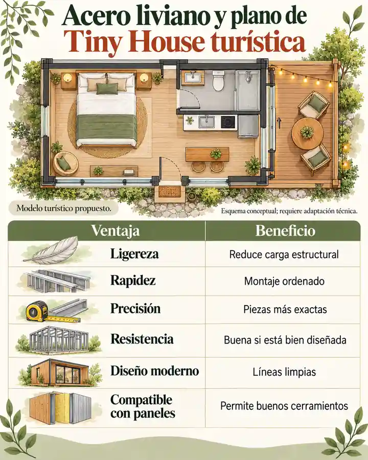 Acero liviano y plano de Tiny House turística