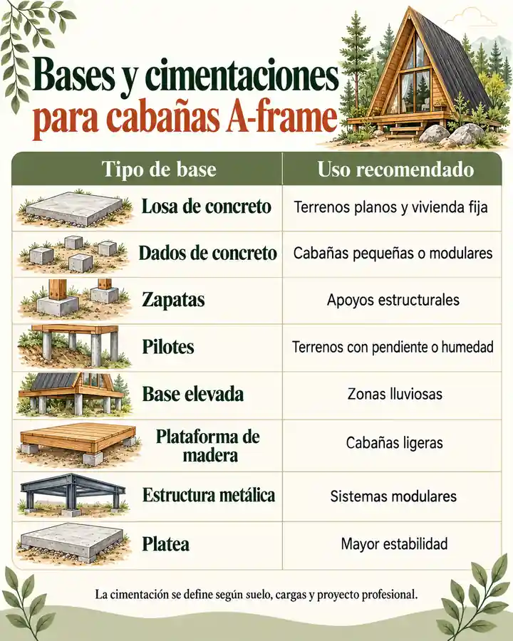 Bases y cimentaciones para cabañas A-frame