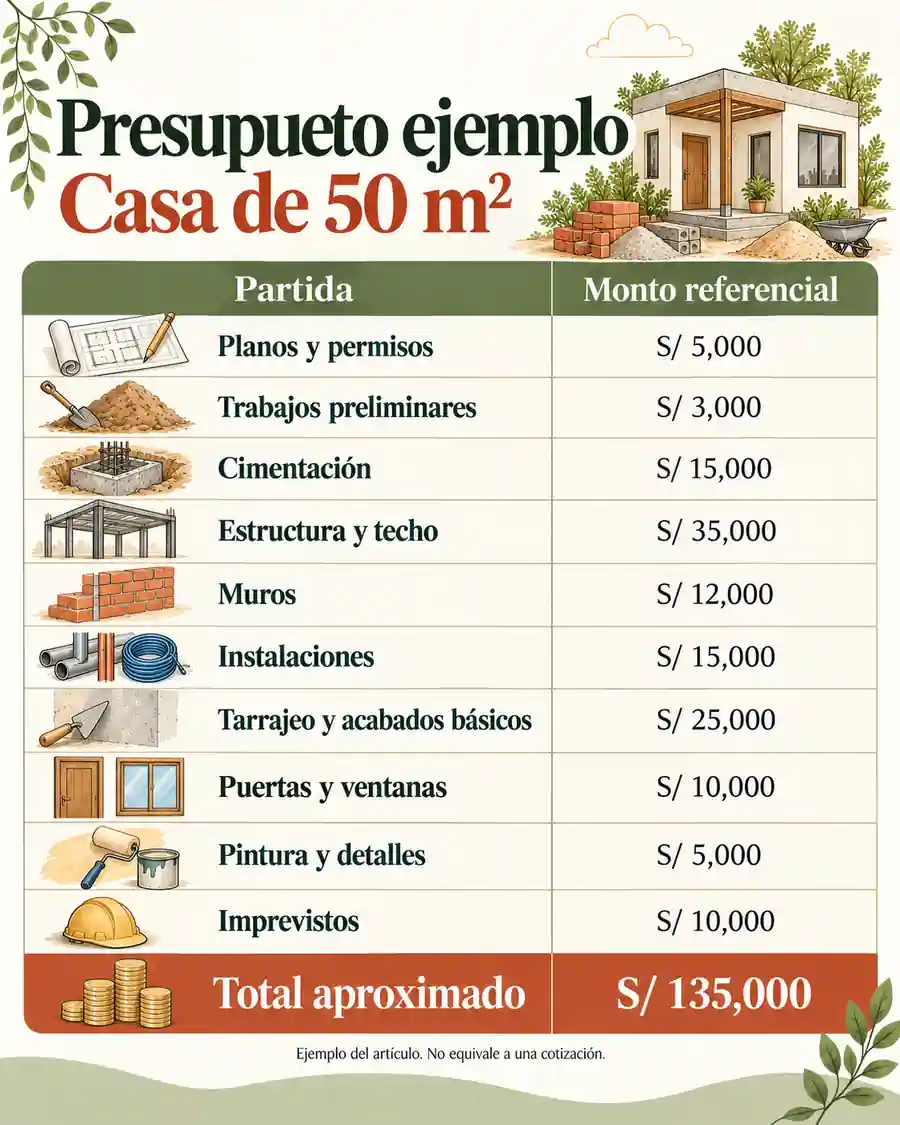 Presupuesto ejemplo para casa pequeña de 50 m²