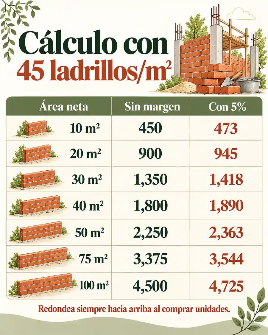 Tabla para 45 ladrillos por m²