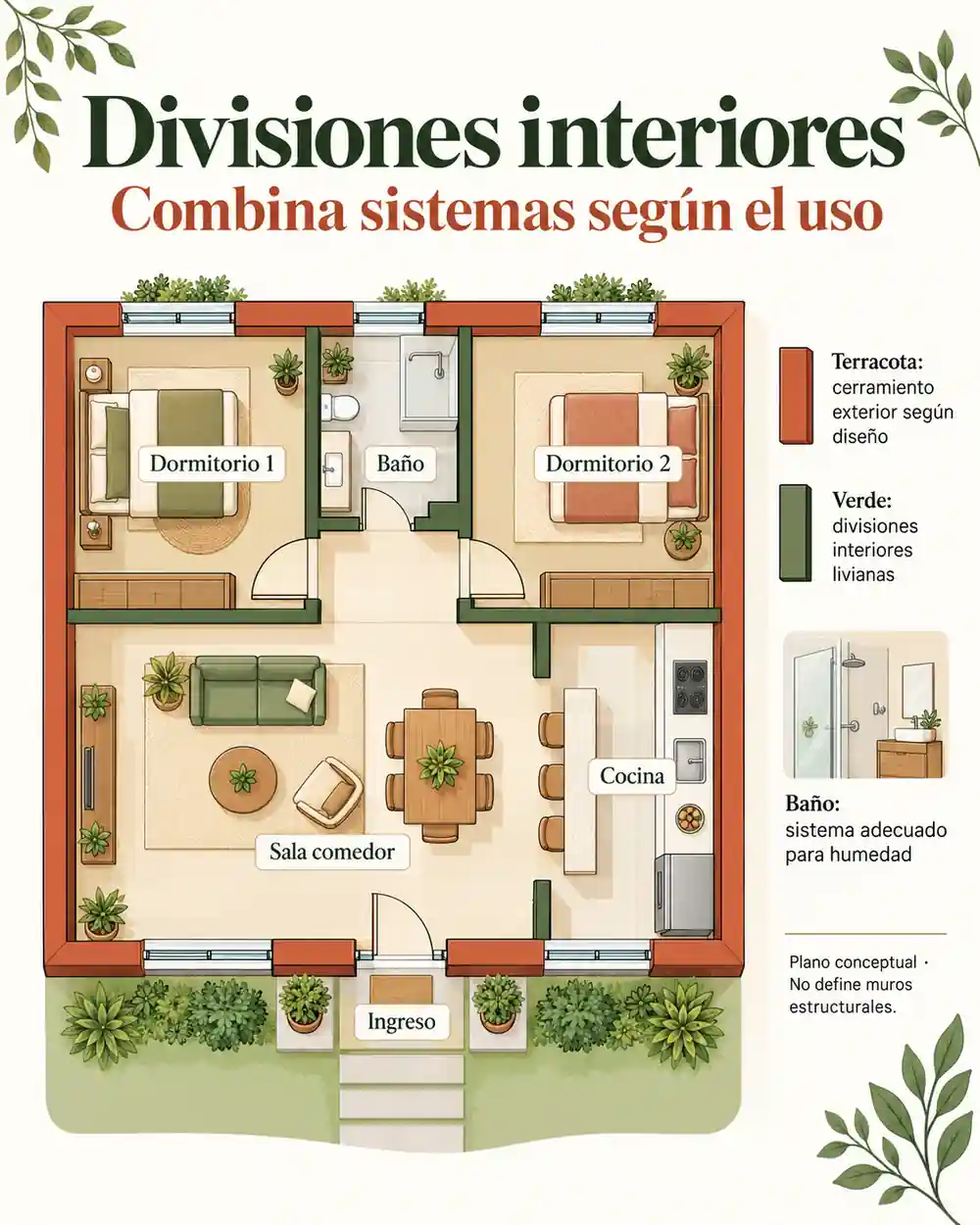 Plano conceptual de divisiones interiores