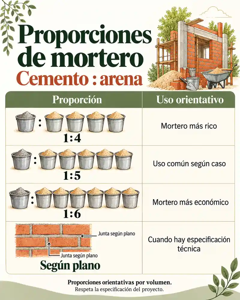 Proporciones orientativas de mortero
