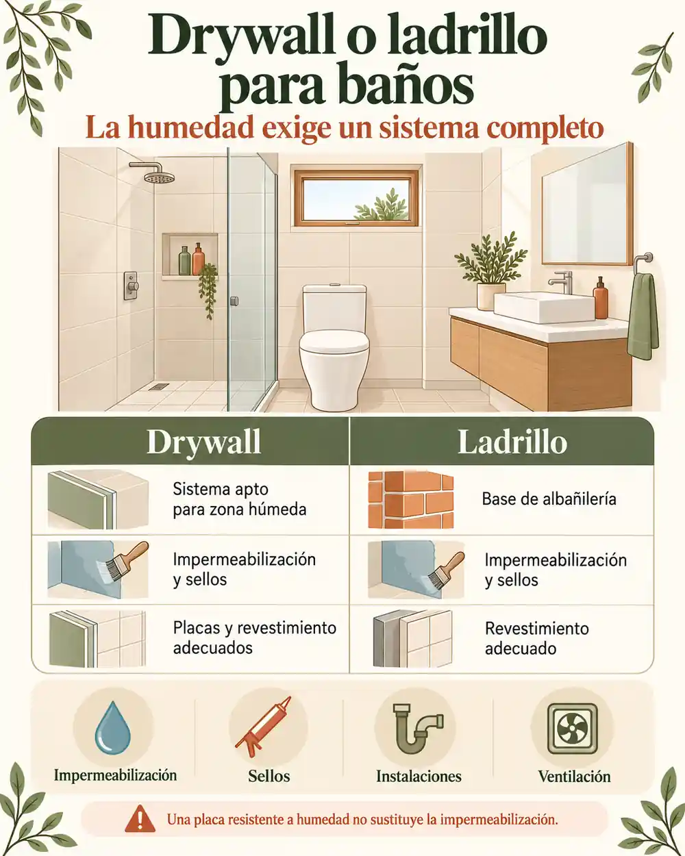 Drywall o ladrillo para baños