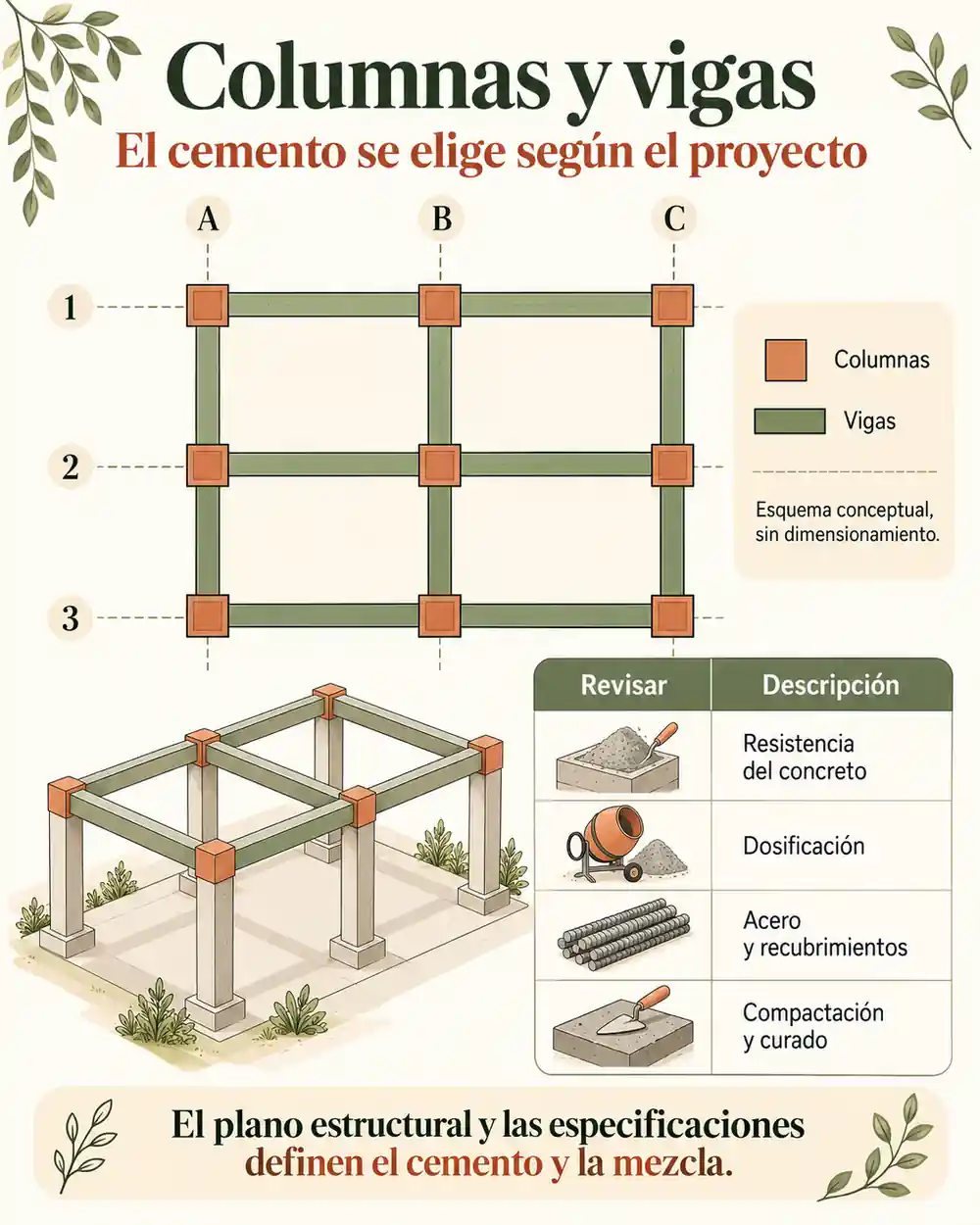 Plano conceptual de columnas y vigas