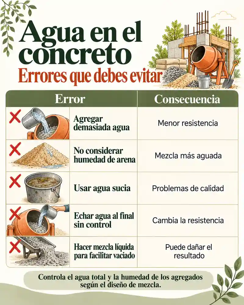 Errores con el agua del concreto