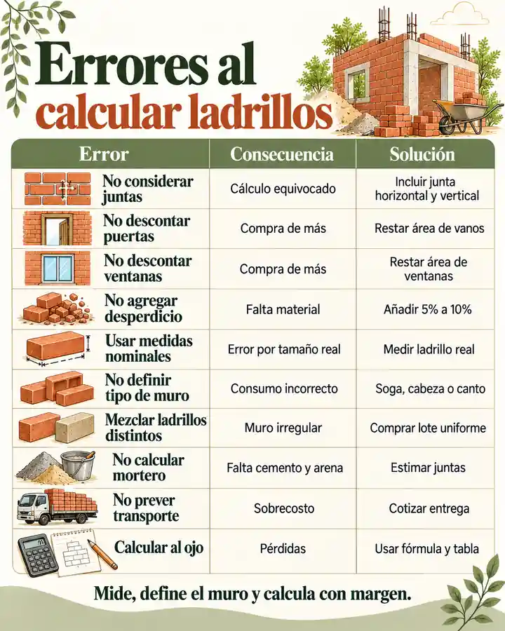 Errores comunes al calcular ladrillos