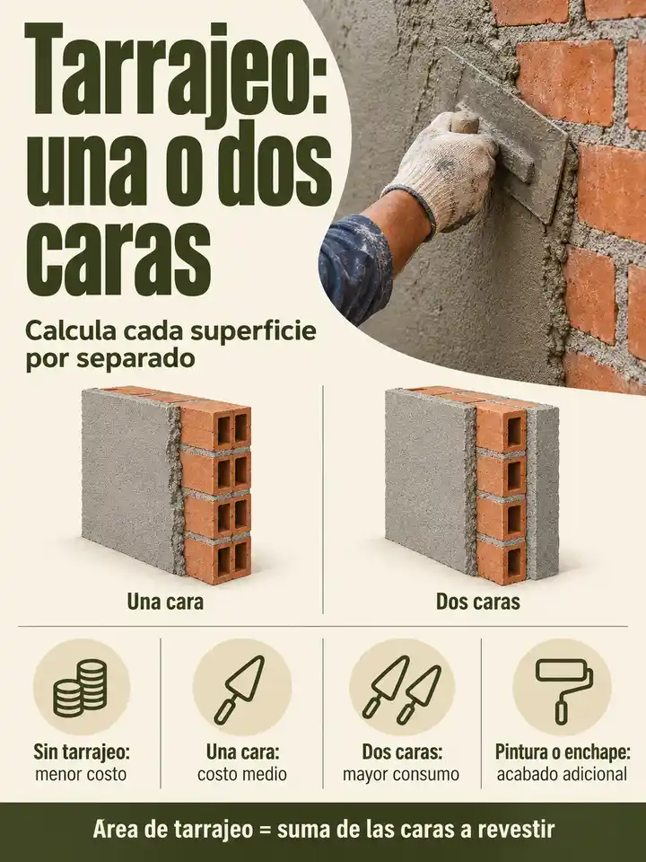 Secciones ilustrativas de tarrajeo en una y dos caras del muro y su efecto en el consumo.