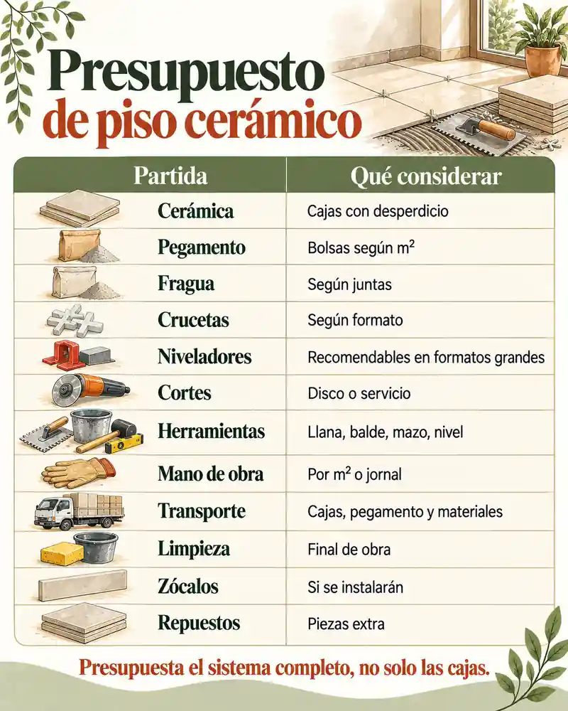 Presupuesto completo de piso cerámico
