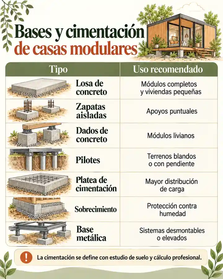 Bases y cimentación de casas modulares