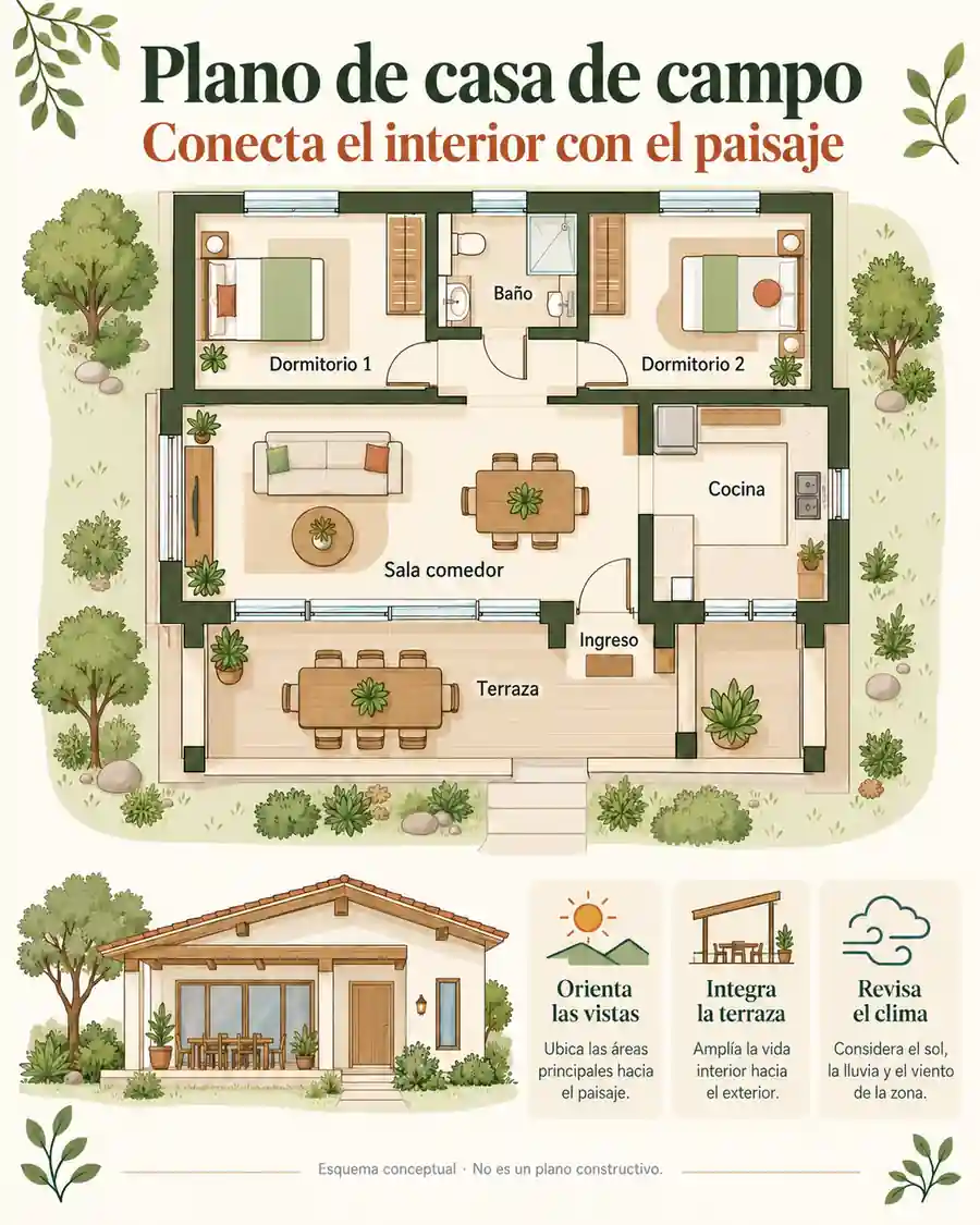 Plano conceptual de casa de campo