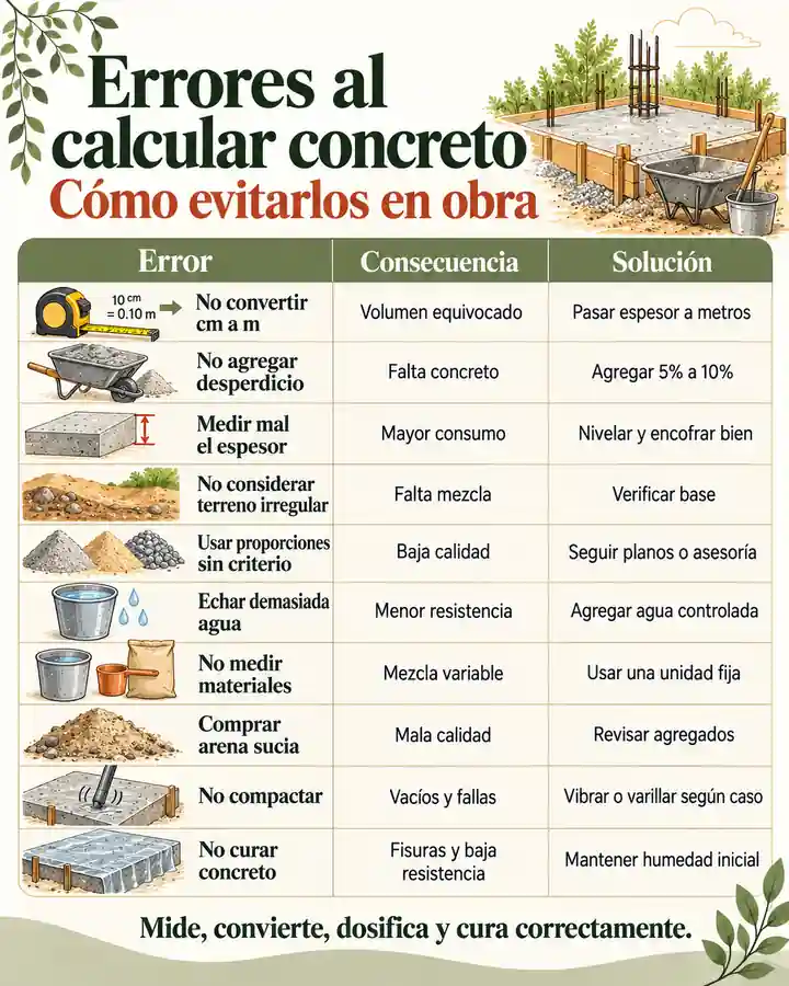 Errores comunes al calcular concreto