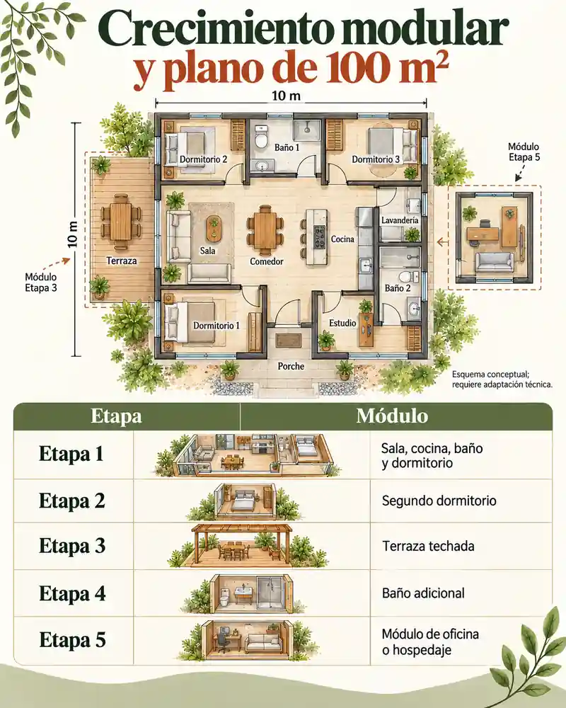 Crecimiento modular y plano de 100 m²