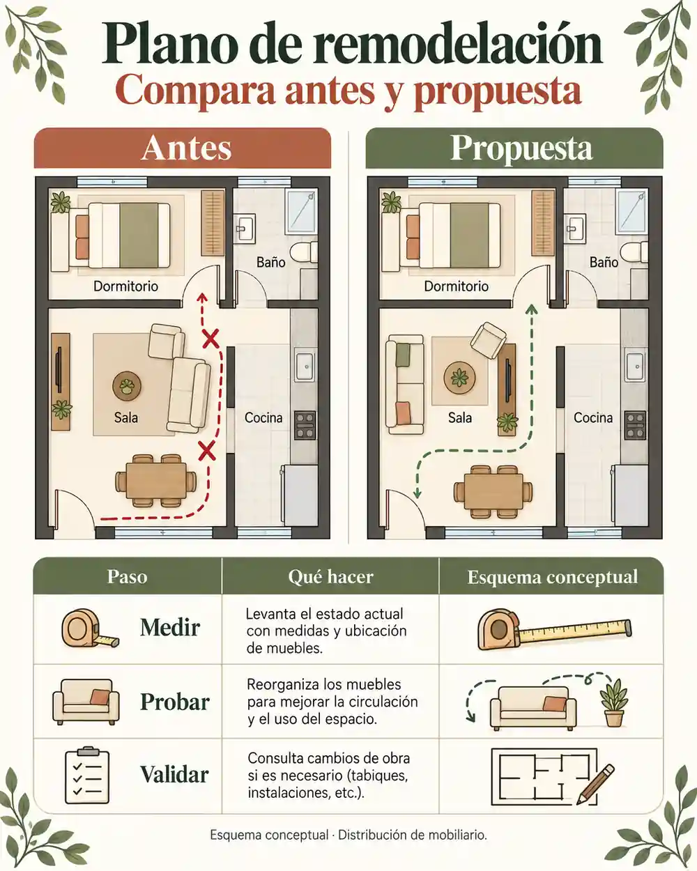 Plano de remodelación: antes y propuesta