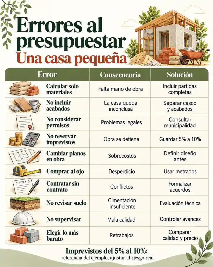 Errores comunes al presupuestar una casa pequeña