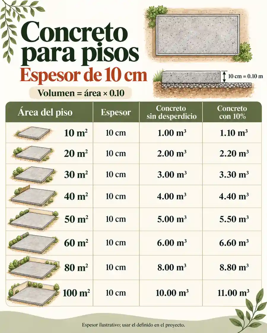 Tabla de concreto para pisos de 10 cm