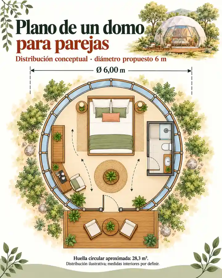 Plano conceptual de distribución de un domo
