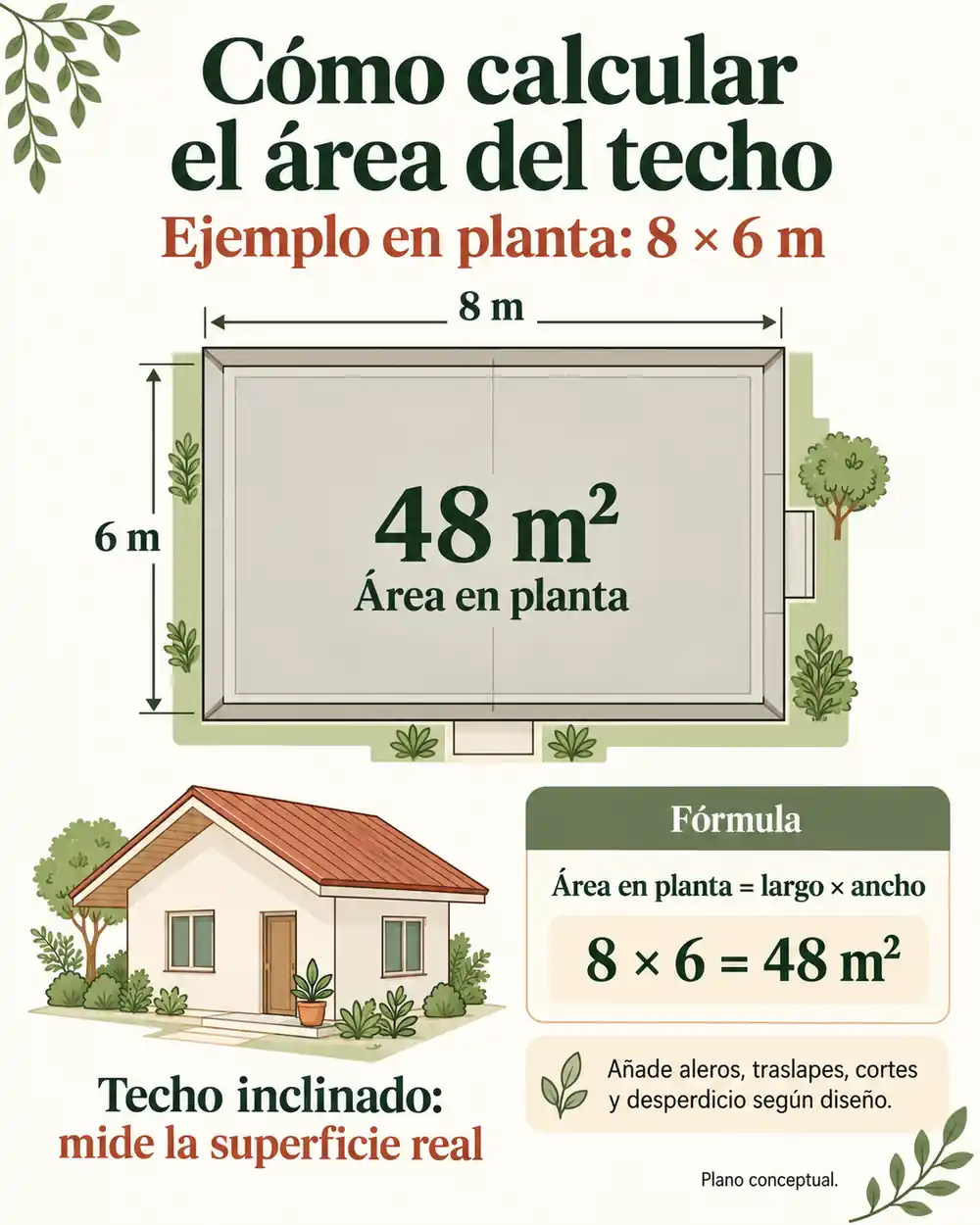 Plano para calcular el área del techo