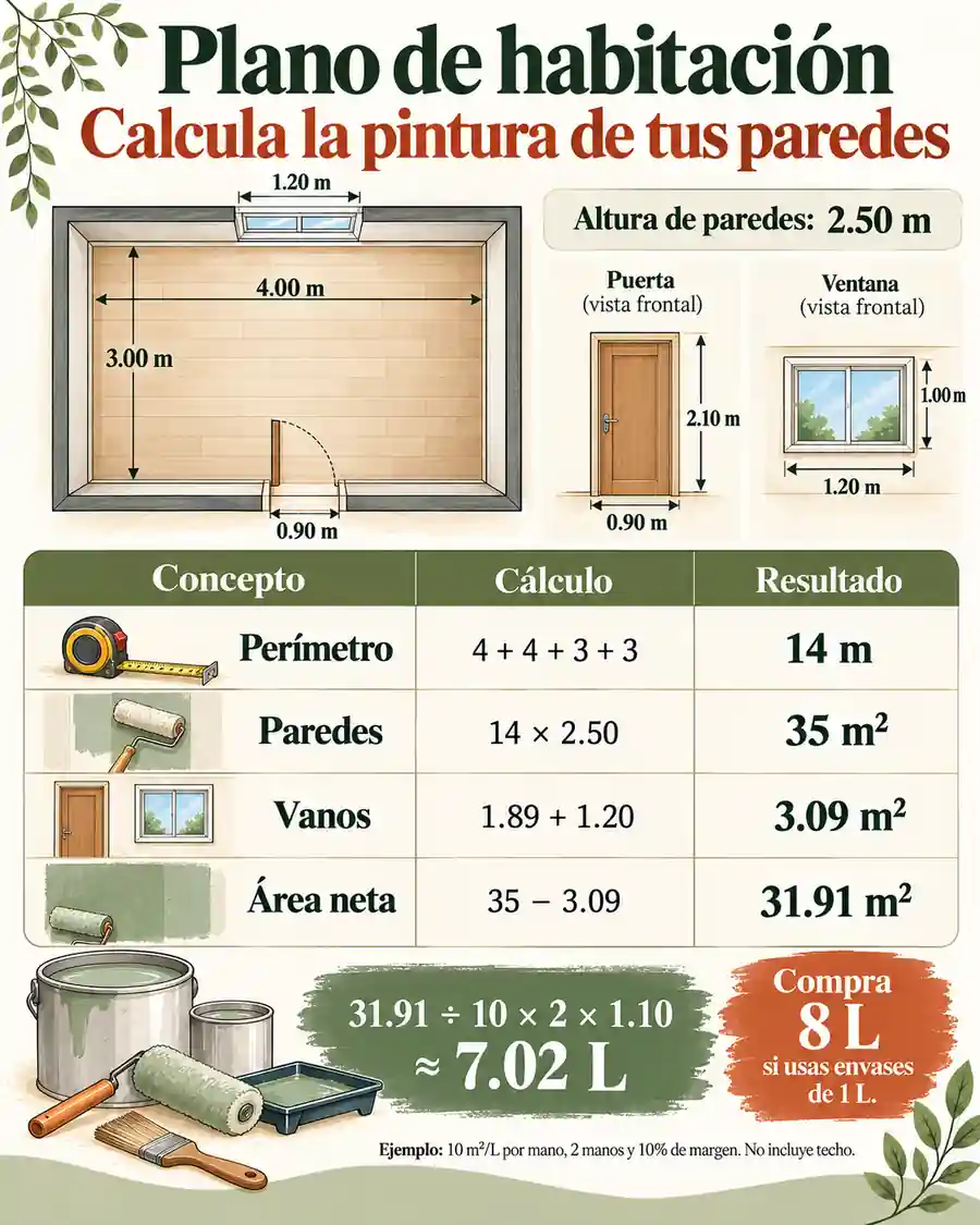 Plano para calcular pintura de una habitación