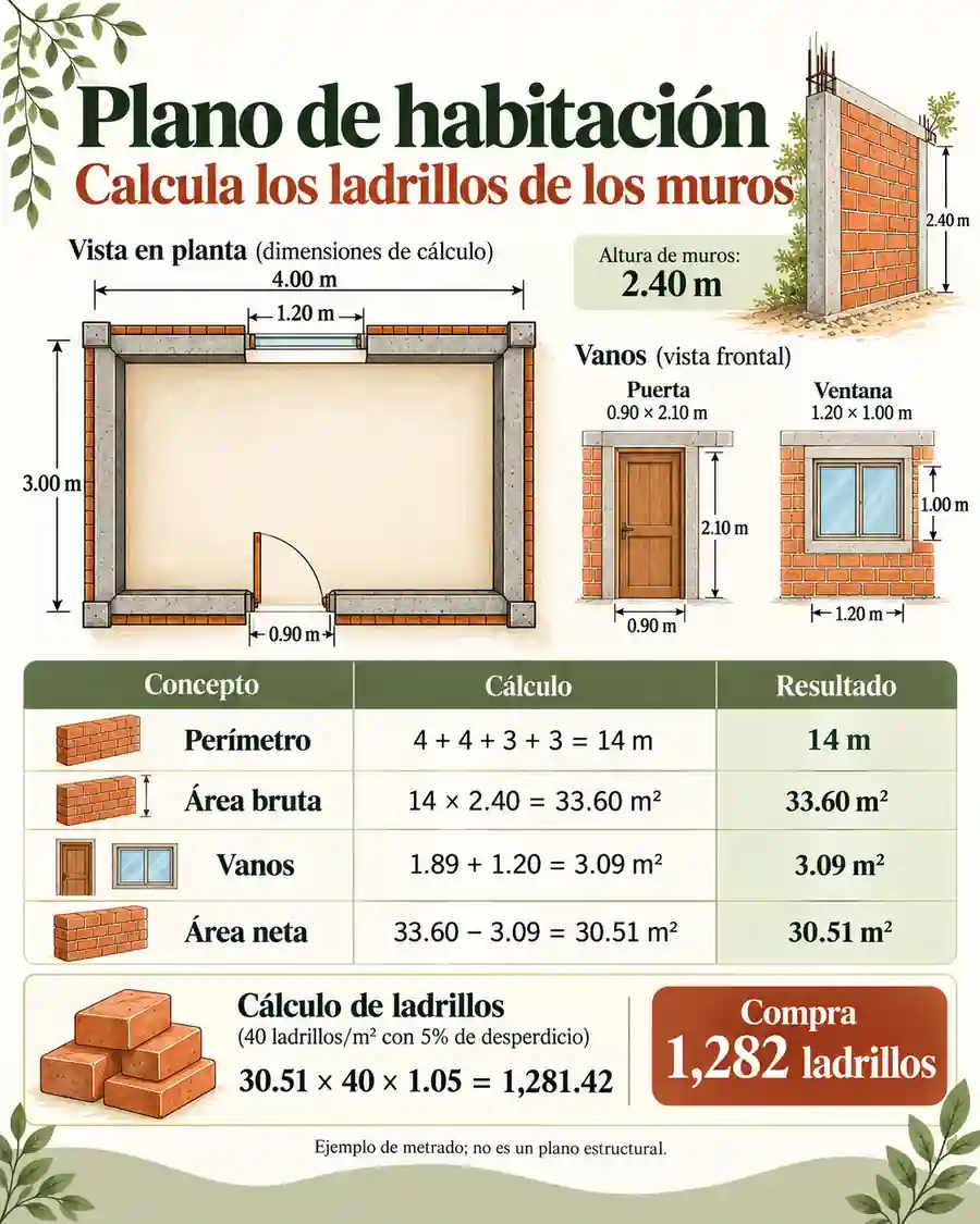Plano para calcular ladrillos de una habitación