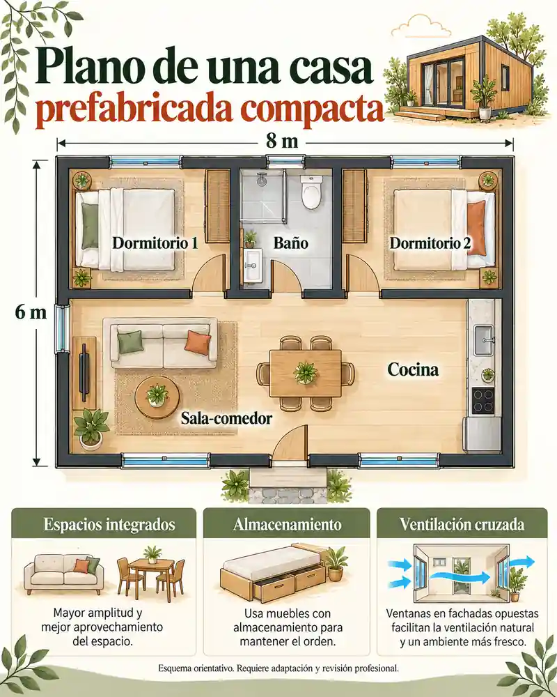 Plano conceptual de casa prefabricada compacta