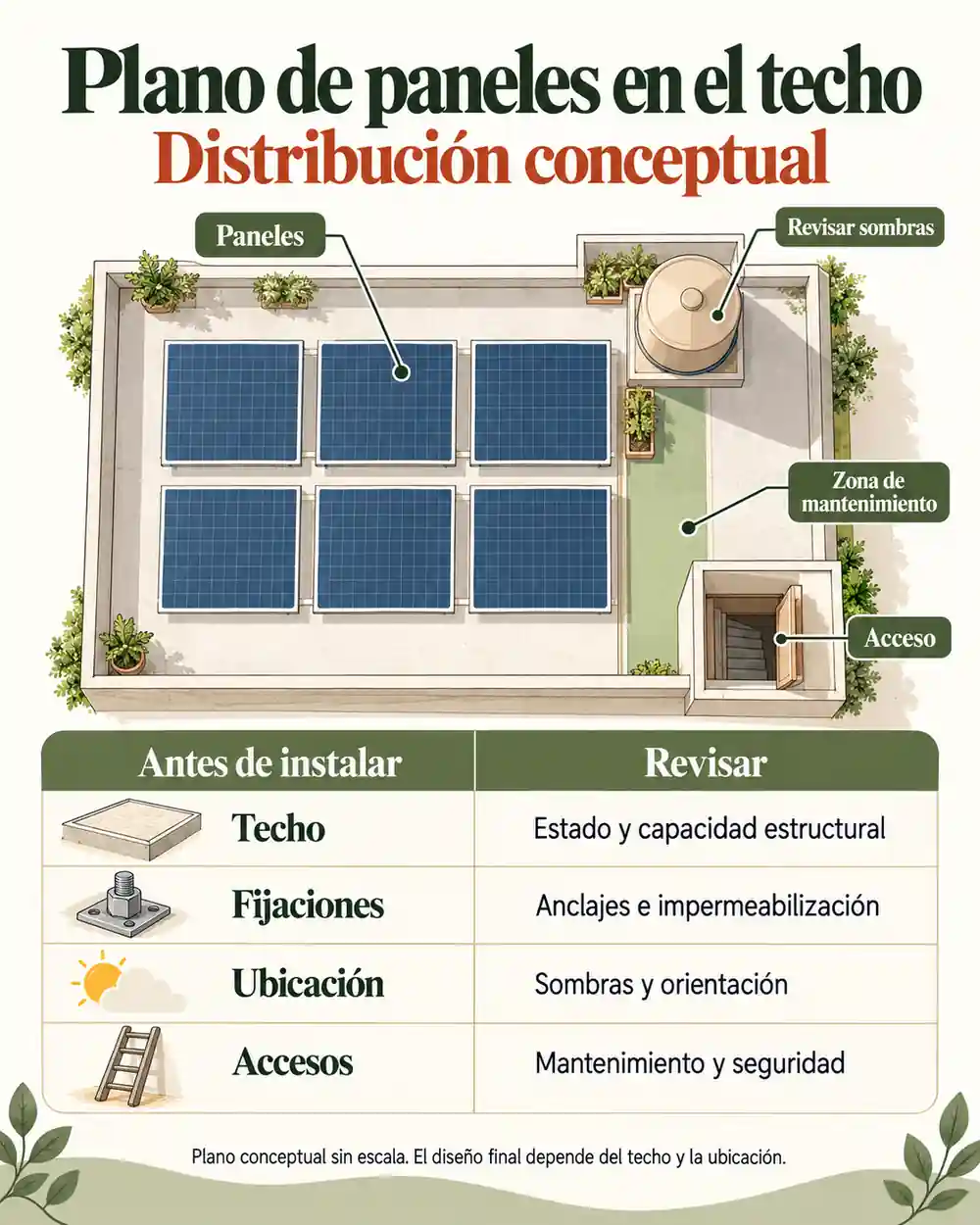 Plano conceptual de paneles en el techo