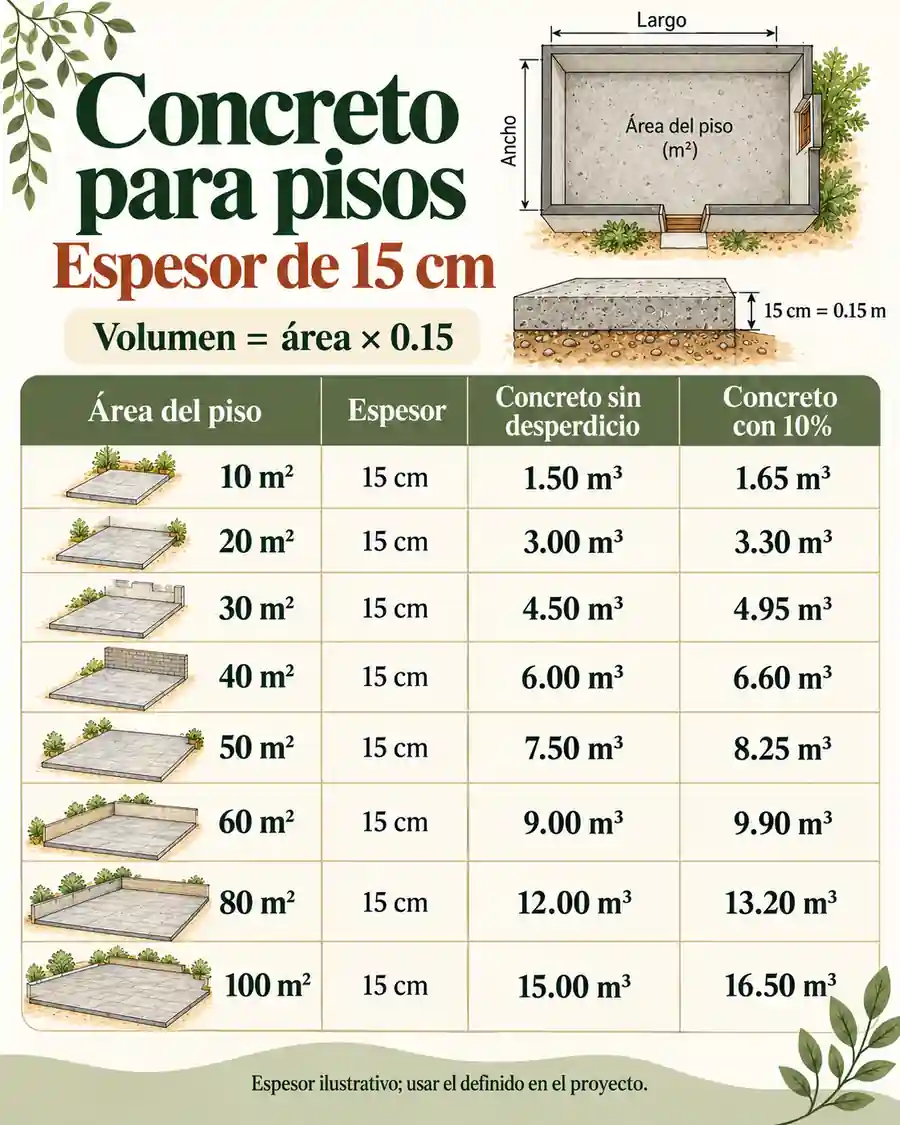 Tabla de concreto para pisos de 15 cm