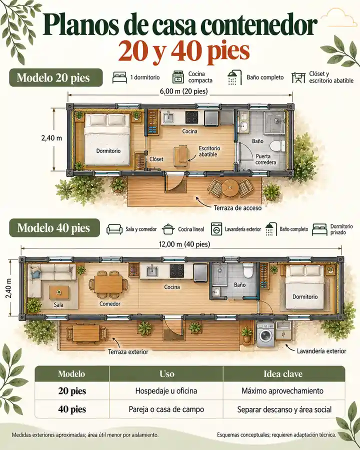 Planos de casa contenedor de 20 y 40 pies