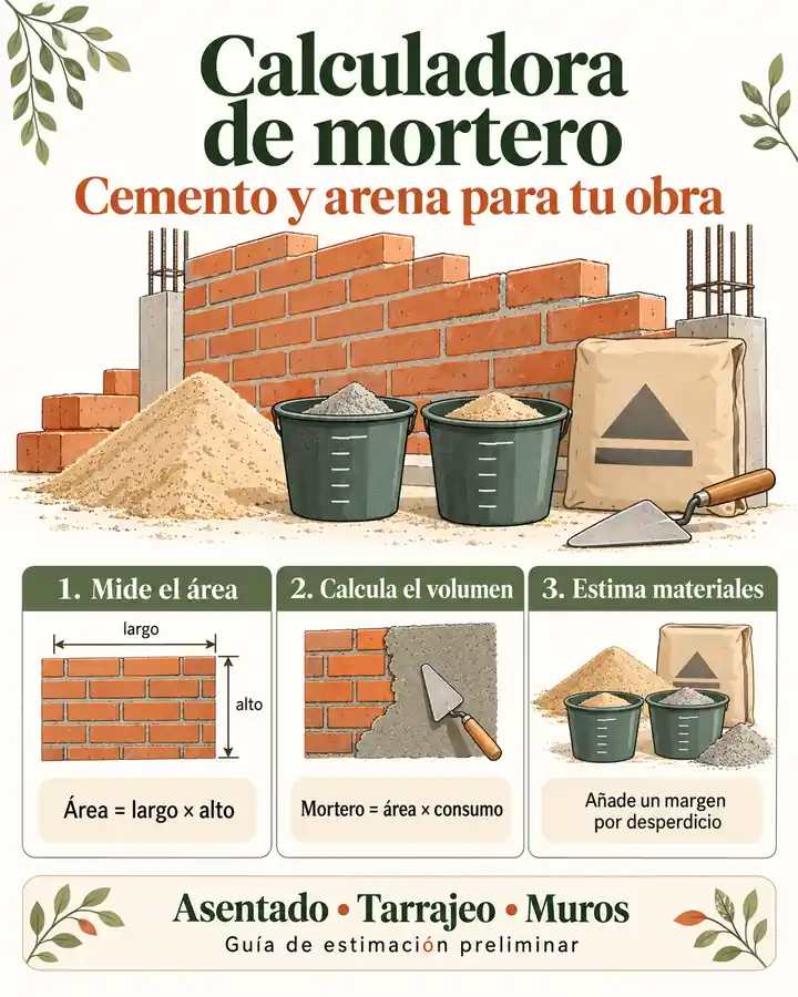 Calculadora de mortero — infografía ilustrada